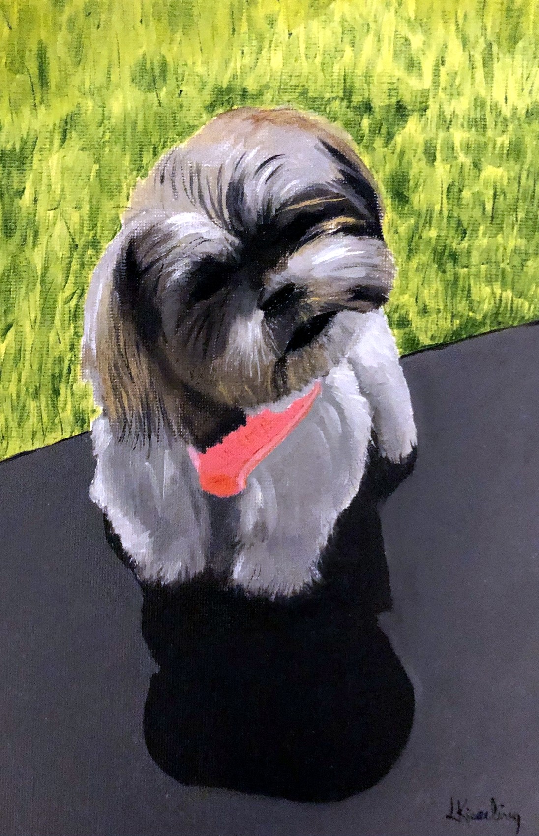 Rocco pet portrait oil painting on canvas with board by Lenore Kieseling